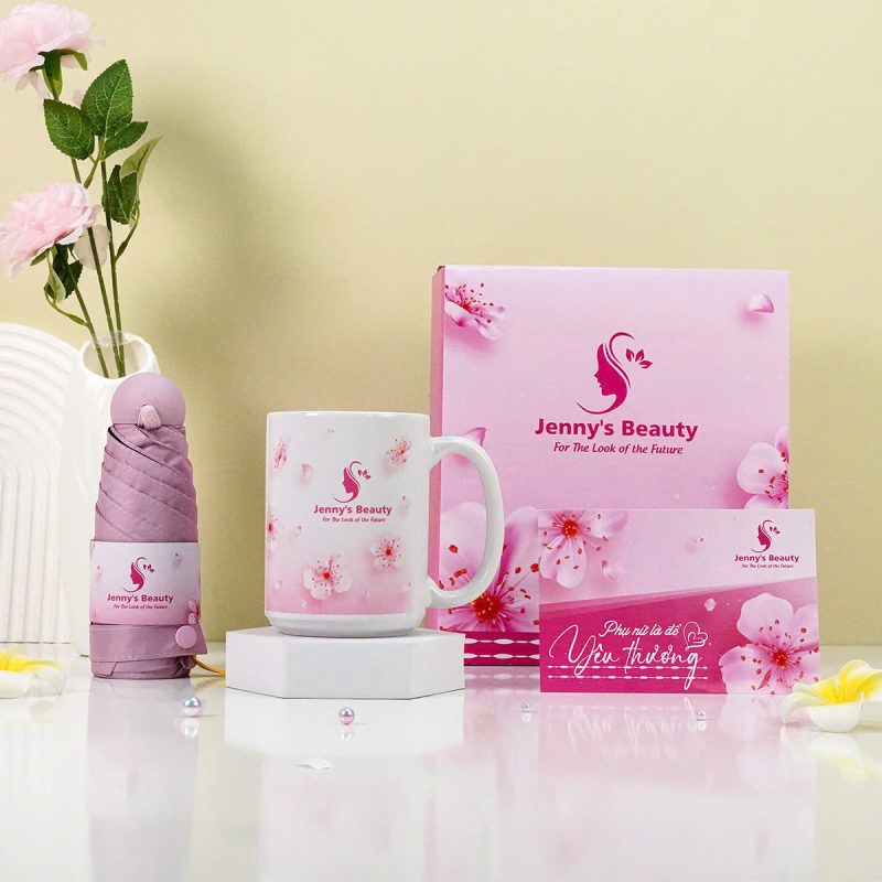 Trang Chủ Set Ly Sứ & Ô Dù Mini In Logo Doanh Nghiệp Quà Tặng 20/10-ECO52